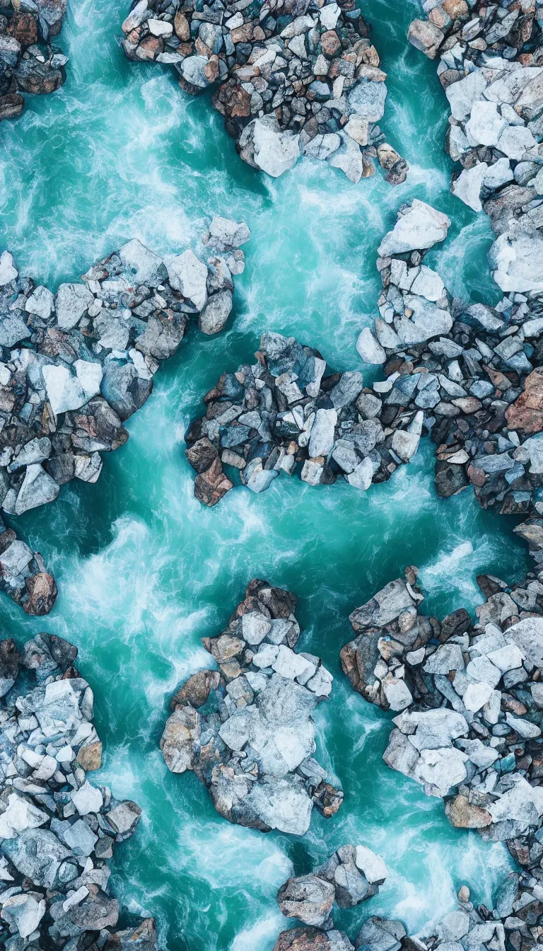 Prompt: top view of colorful river flowing from ice mountains range, octane render, wide angle, dslr hd detailed, aesthetic style