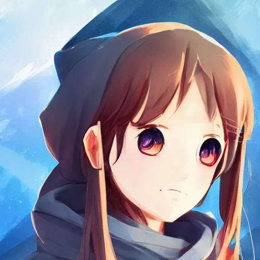 Prompt: portrait of a cute anime girl with an oversized hoodie. in the style of digital art, artstation trending, rossdraws, breath of the wild, Makoto Shinkai, ghibli