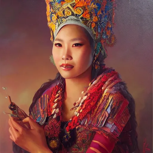 Image similar to portrait of an indonesian woman, an oil painting by ross tran and thomas kincade