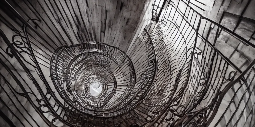 Image similar to inspirational staircase, layered perspective, cinematic, gorgeous lighting