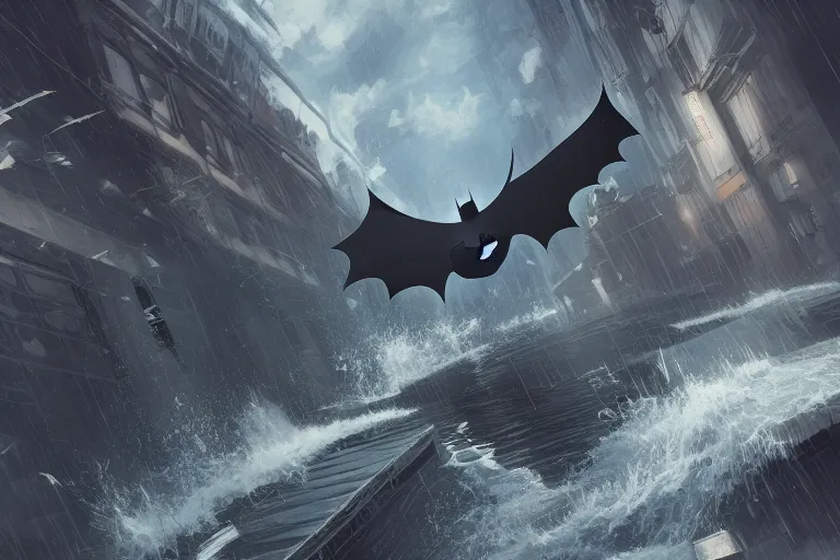 Image similar to Batman going for a swim, hyperdetailed, artstation, cgsociety, 8k