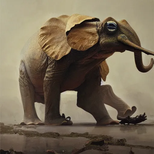 Image similar to frog - elephant creature, oil painting by ruan jia