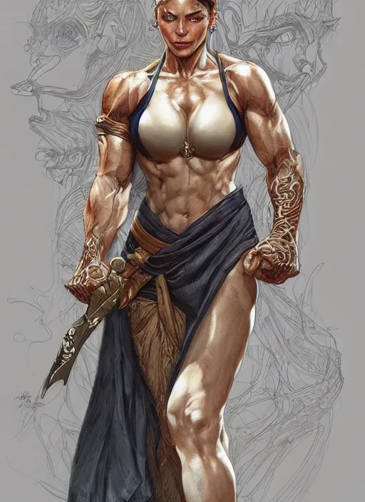 Prompt: very muscled Amazon martial artist as a ruggedly mean looking heroine, wearing gi intricate, elegant, highly detailed, centered, digital painting, artstation, concept art, smooth, sharp focus, illustration, art by artgerm and donato giancola and Joseph Christian Leyendecker, WLOP