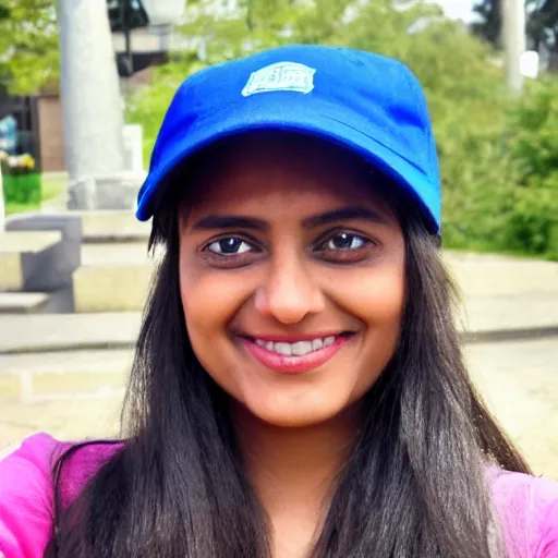 Prompt: Apu Apustaja smiling with a blue cap