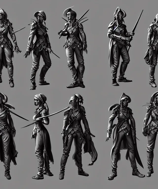 Prompt: 2 d shooter game concept art sprite sheet!!!, 1 8 0 0 victorian warrior concept art, hyperrealism, fine detail, 8 k, 3 d render, artgerm, artstation contest winner, cgsociety, cryengine, zbrush, vray, no background