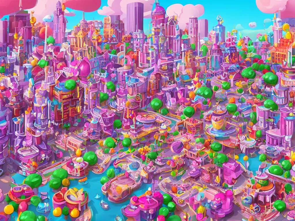 Image similar to Candy Crush City, Ilse Gort, Olya Bossak, artstation