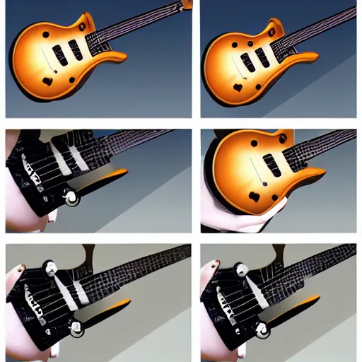 Image similar to beautiful futuristic electronic guitar high end concept, touch screen fretboard with animation, product design, dynamic lighting, high resolution, good focus