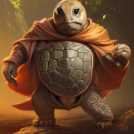 Image similar to cute wise sage turtle holding a staff, wearing a cloak, subsurface scattering, by jesper ejsing, justin gerard, tomasz alen kopera, cgsociety and fenghua zhong, highly detailed, rim light, cinematic lighting, illustration, art, octane render, very coherent, cinematic, hyper realism, high detail, octane render, 8 k