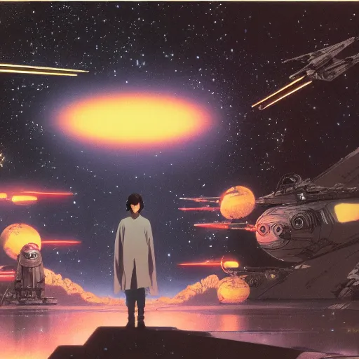 Image similar to film still of Star Wars Return of the Jedi Artwork by Dice Tsutsumi, Makoto Shinkai, Studio Ghibli