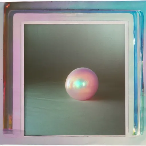 Prompt: a pastel colour high fidelity wide angle Polaroid art photo from a holiday album at a British farm with abstract inflatable parachute furniture, all objects made of transparent iridescent Perspex and metallic silver, no people, iridescence, nostalgic