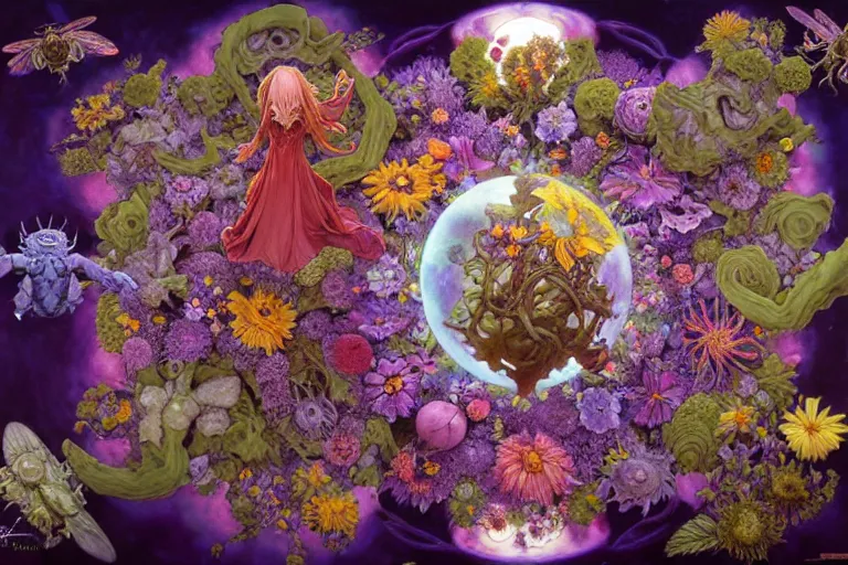 Image similar to the platonic ideal of flowers, rotting, insects and praying of cletus kasady carnage thanos dementor wild hunt doctor manhattan chtulu mandelbulb mandala ponyo spirited away davinci, d & d, fantasy, ego death, key lighting, decay, dmt, psilocybin, art by artgerm and greg rutkowski and alphonse mucha