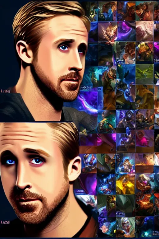 Prompt: ryan gosling as a character in the game league of legends, with a background based on the game league of legends, league of legends splash art, detailed face