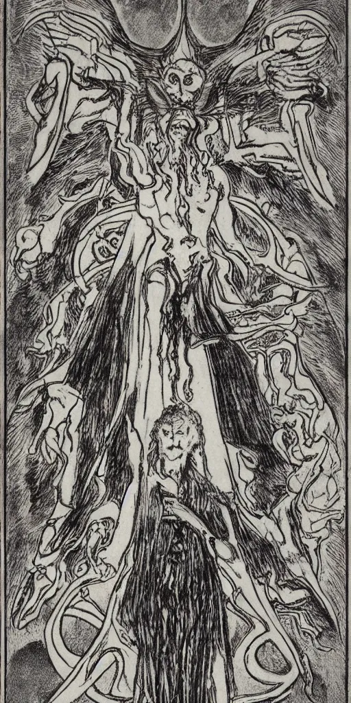 Prompt: the devil tarot card by austin osman spare