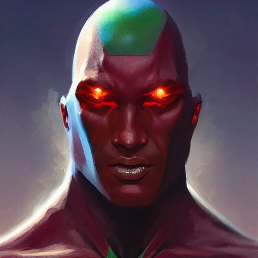 Image similar to martian manhunter portrait, dramatic light, lake background, 2 0 0 mm focal length, painted by stanley lau, painted by greg rutkowski, painted by stanley artgerm, digital art, trending on artstation