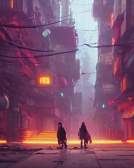 Image similar to painting of old ruined cyberpunk kiev, ukraine, detailed, by simon stalenhag, cory loftis, james gilleard, atey ghailan, makoto shinkai, goro fujita, studio ghibli, rim light, exquisite lighting, clear focus, very coherent, plain background, soft painting