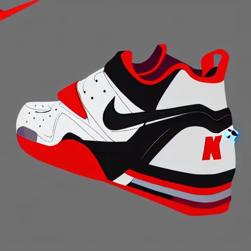 Image similar to retro futuristic Nike air trainer sneakers with straps by syd mead, grainy matte painting, geometric shapes