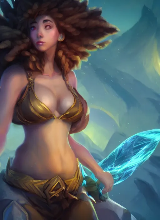 Image similar to taliyah, from league of legends, in shape, cosplay, exhibant au naturel, jungling, hyper detailed, digital art, trending in artstation, cinematic lighting, studio quality, smooth render, unreal engine 5 rendered, octane rendered, art style by klimt and nixeu and ian sprigger and wlop and krenz cushart