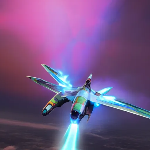 Image similar to octane render, a futuristic space fighter modeled after a spitfire plane, flying through colorful clouds of smoke inside an intense space battle, featured on cgsociety, dramatic lighting, cinema 4 d, ray traced lighting, photorealistic, ultra - detailed, f 1. 3