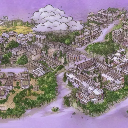 Image similar to concept art of a beautiful new village by masashi kishimoto