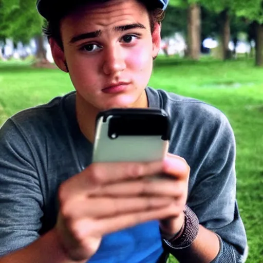 Image similar to modern color fine details iphone 12 Pro selfie photograph of a young 20 year old Bill Murray at 20 years old taking a selfie in a park on an iPhone 12 Pro, 20 year old Bill Murray, modern HD cell phone photograph in color, instagram, IQ4, 150MP, 50mm, F1.4, ISO 200, 1/160s, natural light, Adobe Photoshop, Adobe Lightroom, photolab, Affinity Photo, PhotoDirector 365