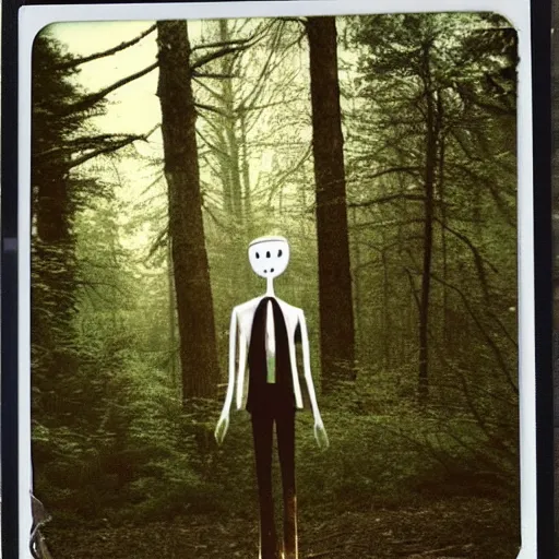 Image similar to Polaroid of slenderman in the woods