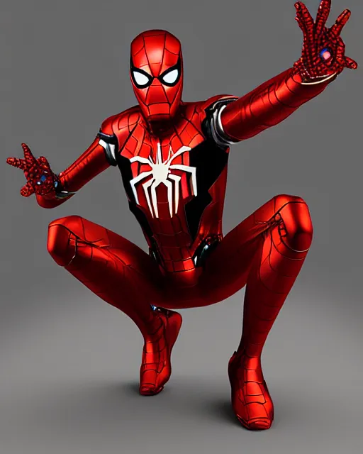 Image similar to fabricated a new red and gold costume super high resolution photorealistic cyberpunk iron spiderman mixed with iron man