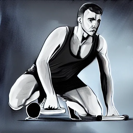 Prompt: a guy is working out at the gym, he falls a sleep, dramatic , digital painting