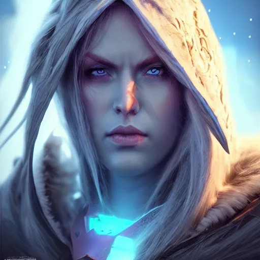 Image similar to hyperrealist portrait of sylvanas windrunner on a blue planet. by bayard wu, fantasy, photorealistic, octane render, unreal engine, dynamic lighting, trending on artstation, poster, volumetric lighting, very detailed faces, 4 k, award winning