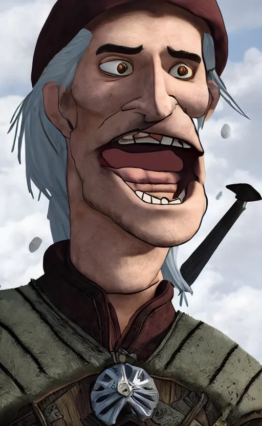 Image similar to Geralt of Rivia in the style of Wallace and Gromit animation