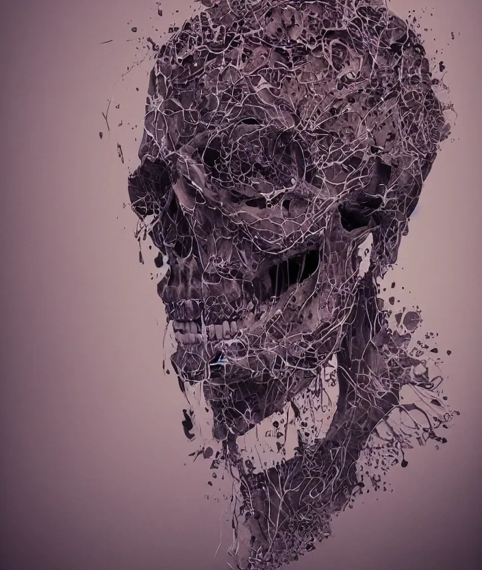 Image similar to portrait of a skull in a suit. intricate abstract. intricate artwork. nightmare fuel. by Tooth Wu, wlop, beeple, dan mumford. octane render, trending on artstation, greg rutkowski very coherent symmetrical artwork. cinematic, hyper realism, high detail, octane render, 8k, iridescent accents