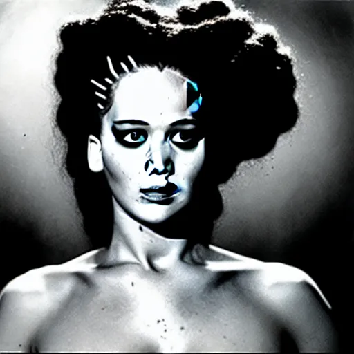 Image similar to jennifer lawrence, still from the movie bride of frankenstein