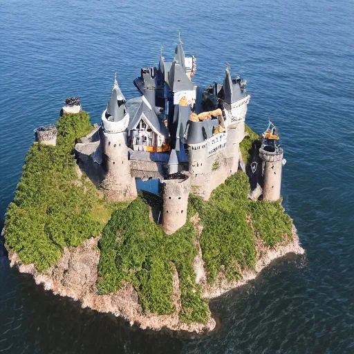 Prompt: Huge airborne island with a castle on top