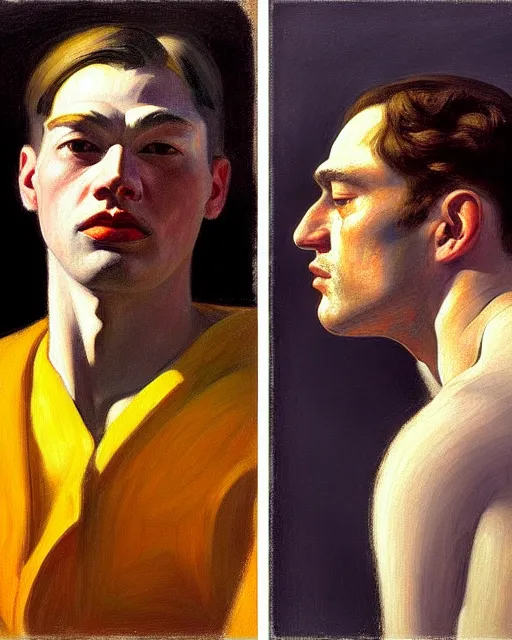 Image similar to two clemente, francesco may wilson, edward hopper filonov, beautiful face, octane rendering