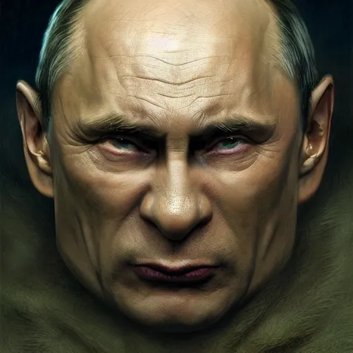 Prompt: vladimir putin, vladimir putin is arcanum muck evil eye ogre, toothless mutant, horror, macabre by donato giancola and greg rutkowski and wayne barlow and zdzisław beksinski, realistic face, digital art