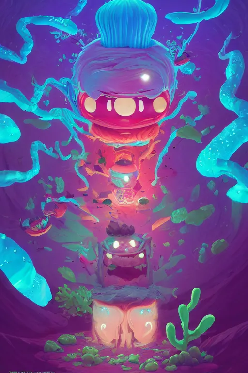 Image similar to roots cactus sushi cristal smurf ghost creature animal sushi cristal very big eye roots cactus elemental flush of force nature micro world fluo fishscale, behance hd by jesper ejsing, by rhads, makoto shinkai and lois van baarle, ilya kuvshinov, rossdraws radiating a glowing aura global illumination ray tracing hdr