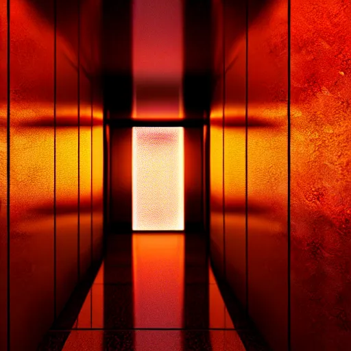 Image similar to Creepy Elevator, Volumetric Lighting, Anamorpic Lens, Cinematic Lighting, Hyperrealistic Rendering, Hyperdetailed, Intricate Details, Dynamic Lights, Raytracing