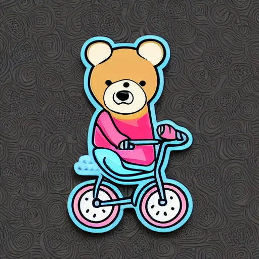 Image similar to Bear riding a small bicycle, sticker, highly detailed, colorful, illustration, drama, smooth and clean vector curves, no jagged lines, vector art, smooth