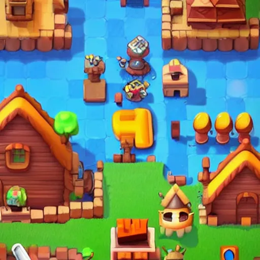 Prompt: a farming mobile game, cute, rounded house and cute character, funny, retro and fantasy style, clash royale style, candy rush style, pinterest