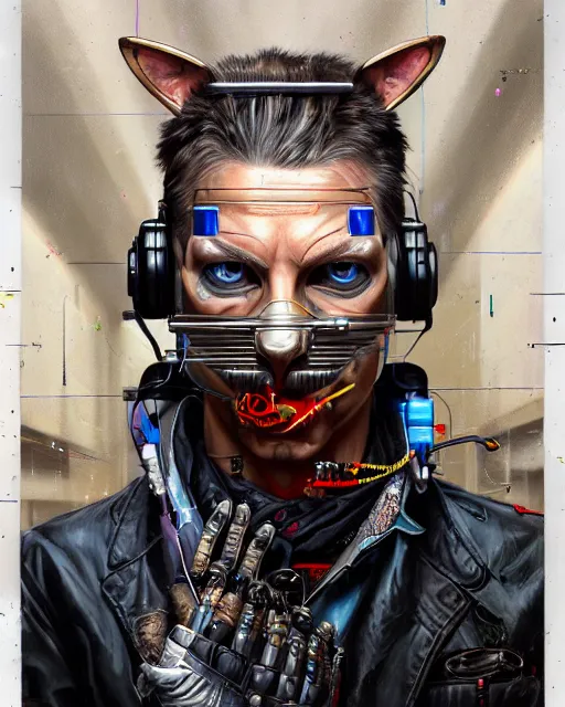 Image similar to a portrait of an anthropomorphic cyberpunk ocelot by sandra chevrier, by jon foster, detailed render, tape deck, epic composition, cybernetics, 4 k realistic, cryengine, realistic shaded lighting, sharp focus, masterpiece, by enki bilal