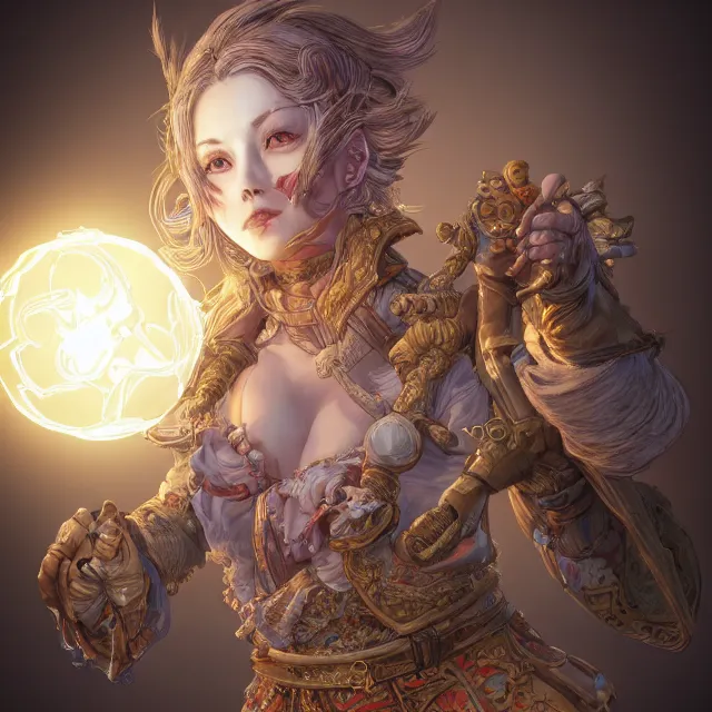 Image similar to the portrait of neutral good colorful female cleric bard as absurdly beautiful, gorgeous, elegant, skinny young gravure idol, an ultrafine hyperdetailed illustration by kim jung gi, irakli nadar, intricate linework, sharp focus, bright colors, octopath traveler, final fantasy, unreal engine 5 highly rendered, global illumination, radiant light, detailed and intricate environment