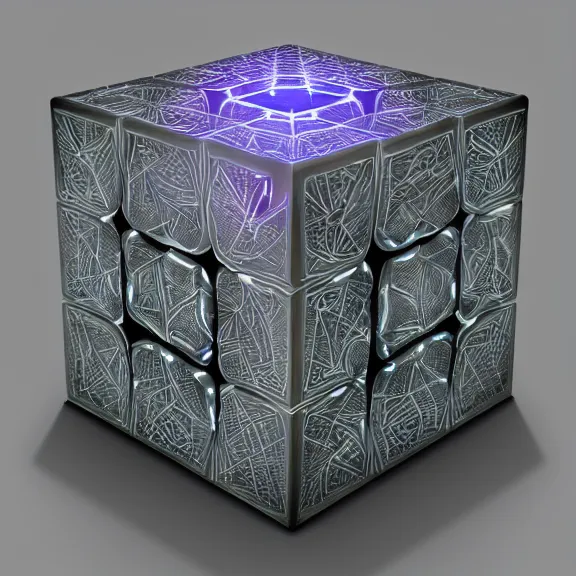 Image similar to mysterious glowing cube with strange markings etched onto its surface, hovering in midair., fantasy artwork, award winning, very very very very very very very very very very beautiful, studio lighting, trending on artstation.