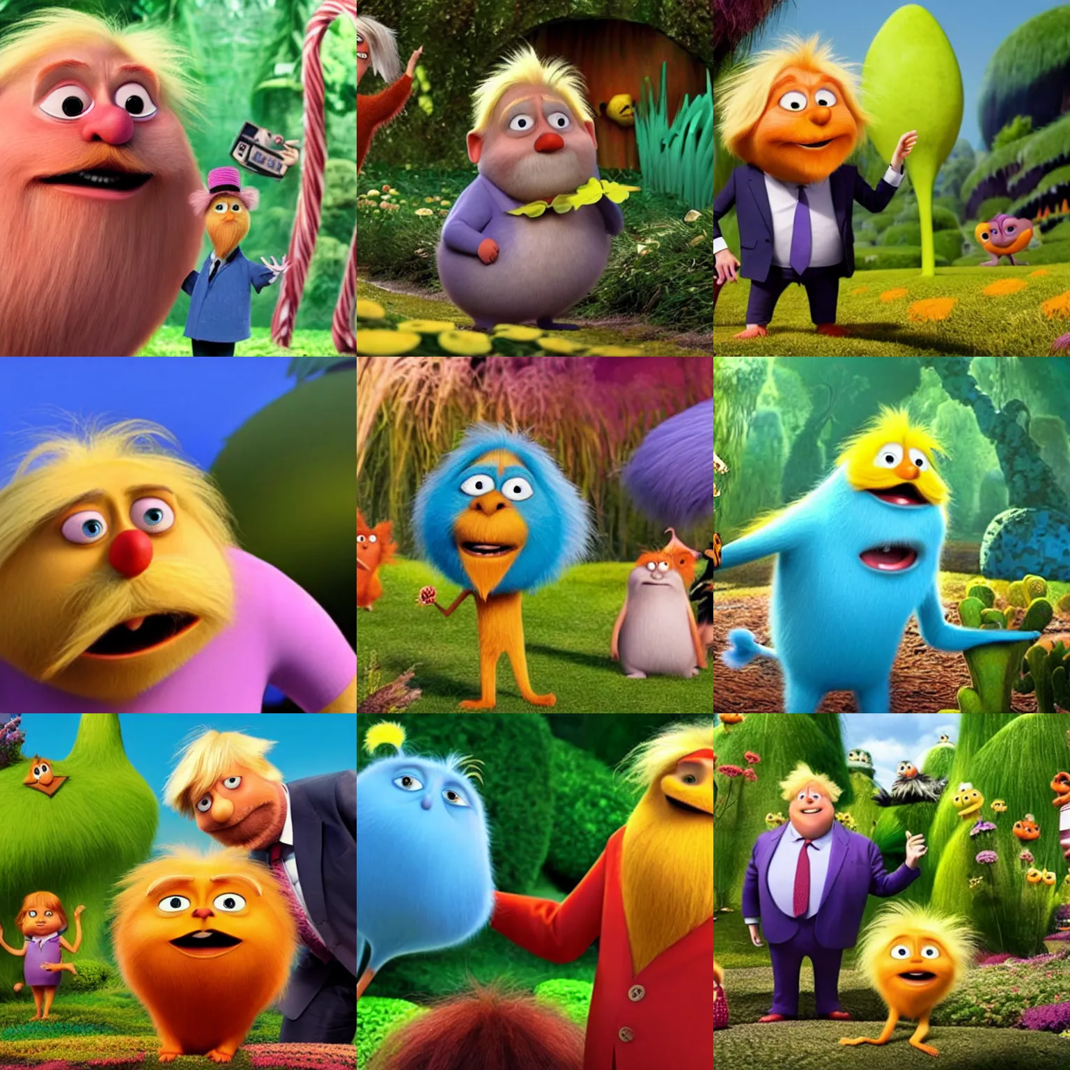 Prompt: still of boris johnson in the lorax (2012)