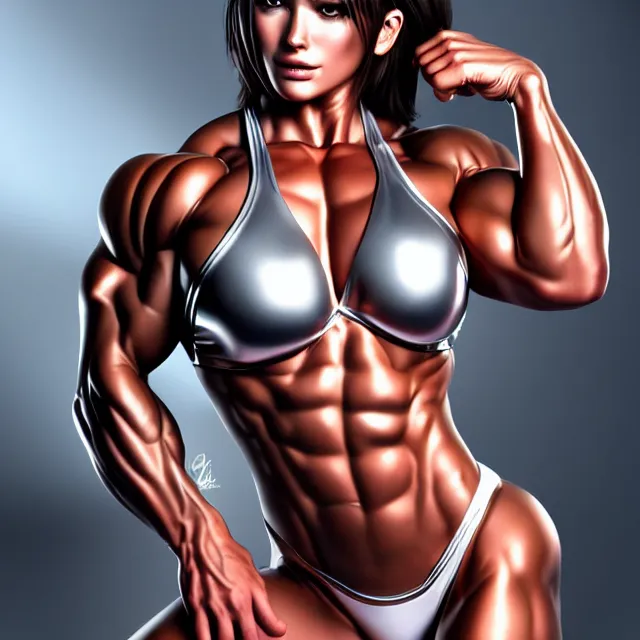 Image similar to muscle girl, chrome, highly detailed, 4 k, hdr, smooth, sharp focus, high resolution, award - winning photo, artgerm, photorealistic