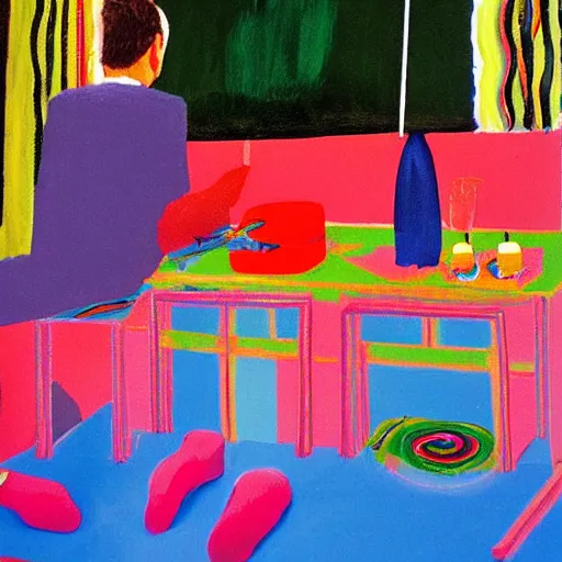 Image similar to having a cool party birthday party, painting by david hockney