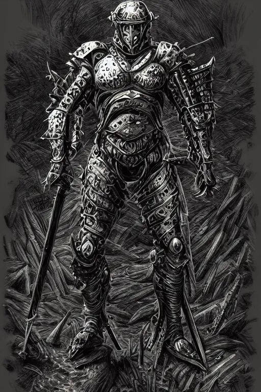 Prompt: humanoid amphibian warrior, wearing armour, swamp, symmetrical, highly detailed, digital art, sharp focus, trending on art station, kentaro miura manga art style