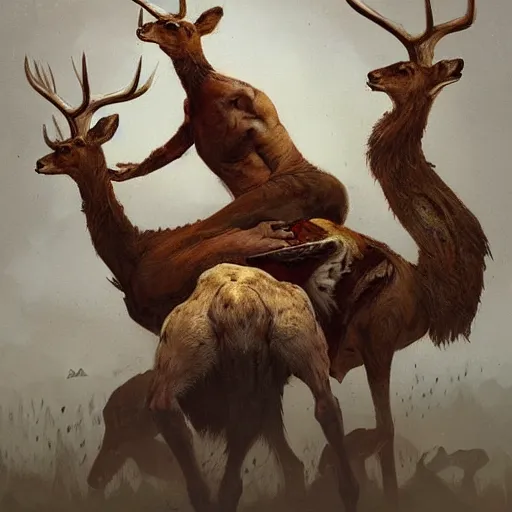 Image similar to !dream pile of dead deers and birds falling out of it, a concept art in style of Greg Rutkowski, John Singer Sargant, painted by Frank Frazetta, trending on artstation