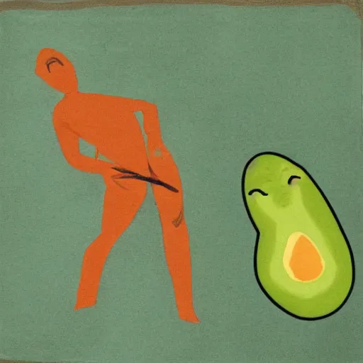 Image similar to avocado being stolen, cave painting