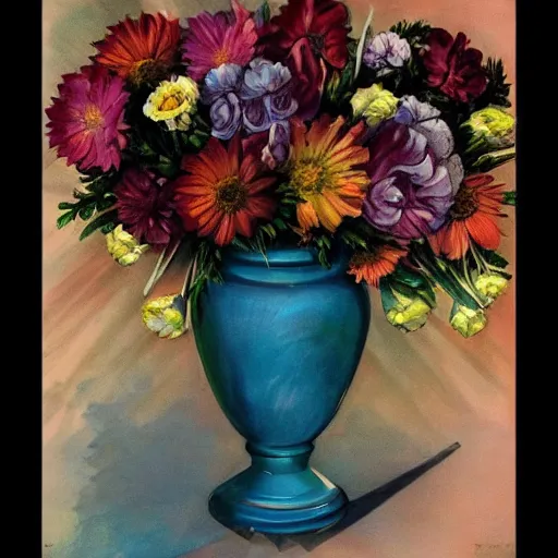 Image similar to flower album art, vase of flowers, dramatic, poster, cover art