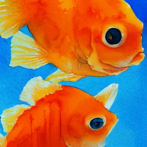 Prompt: watercolor painting of two mostly orange goldfish with white spot, by yusei nagashima, simple background, impressionist