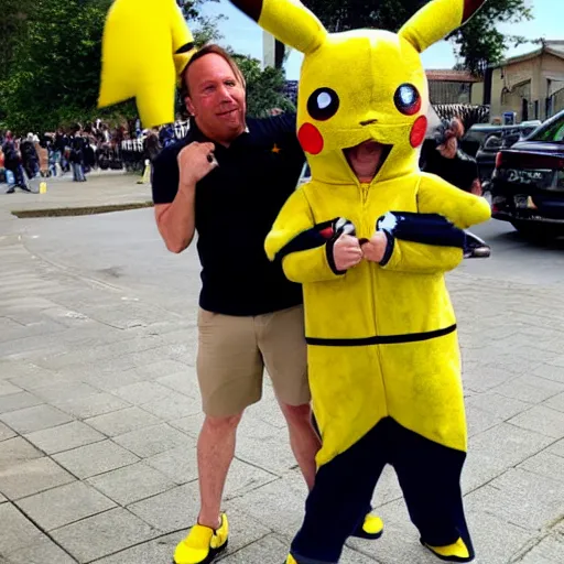 Prompt: Alex Jones wearing a Pikachu costume
